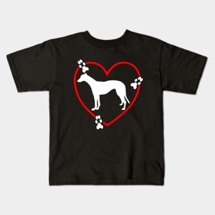 Standing White Greyhound Paw Prints Heart Kids T-Shirt